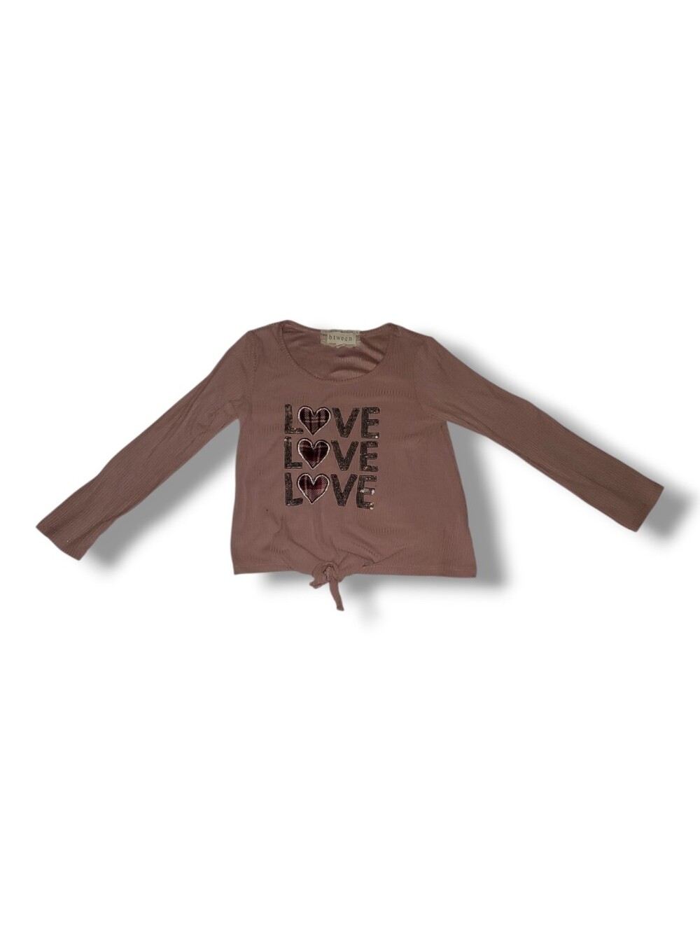 btween Girls' Mauve 'LOVE' Long Sleeve Tie-Front Top